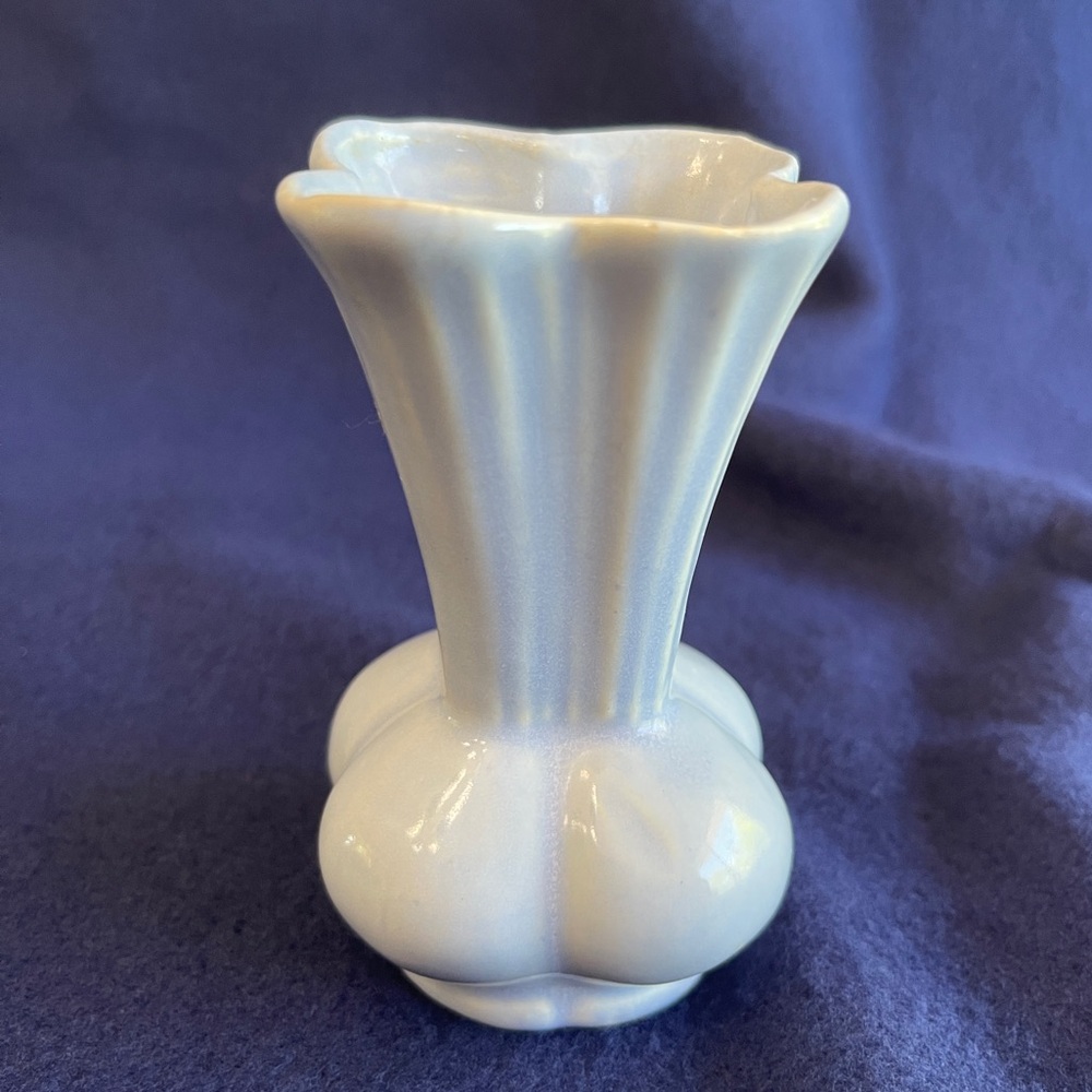 Vintage Niloak Miniature Vase Blue Bottom Bulbous Top W/Vertical Lines & 4 Sides